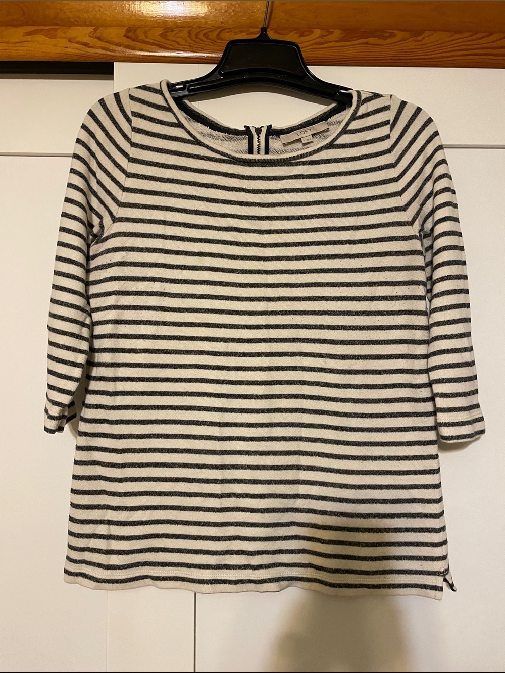 LOFT Black and White Striped Boatneck Top